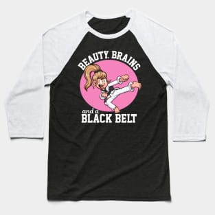 Beauty, Brains And A Black Belt Cartoon Baseball T-Shirt